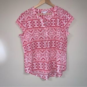 🆕 Boho Pattern Women's PL Petite Blouse Colorful Lightweight Flowy Relaxed Fit